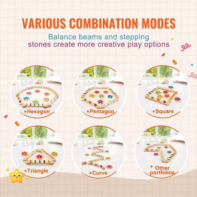 Alt view image 6 of 7 - VEVOR Kids Balance Beam Stepping Stones Gym Obstacle Children Balance Board 6PCS