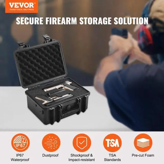 Alt view image 2 of 7 - VEVOR Hard Pistol Cases with Pre-cut PU Foam, Waterproof & Dustproof Hard Gun Case for 1 Pistol, 14.1×11.5×7.6 in Lockable Pistol Case, Black