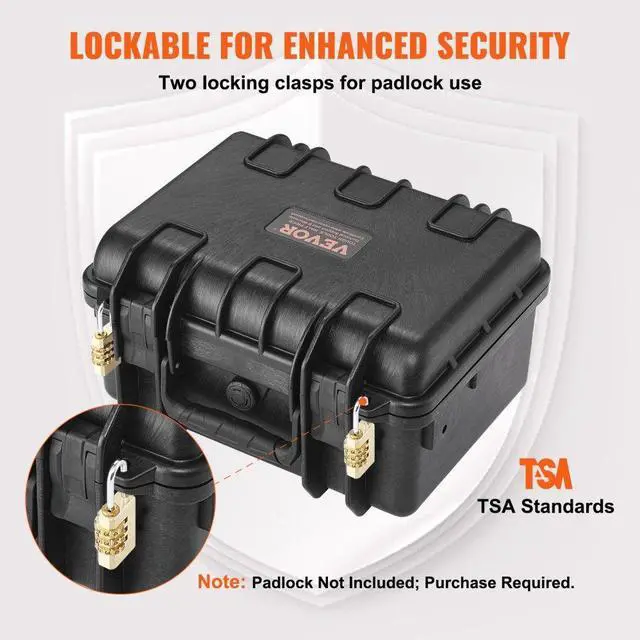 Alt view image 4 of 7 - VEVOR Hard Pistol Cases with Pre-cut PU Foam, Waterproof & Dustproof Hard Gun Case for 1 Pistol, 14.1×11.5×7.6 in Lockable Pistol Case, Black