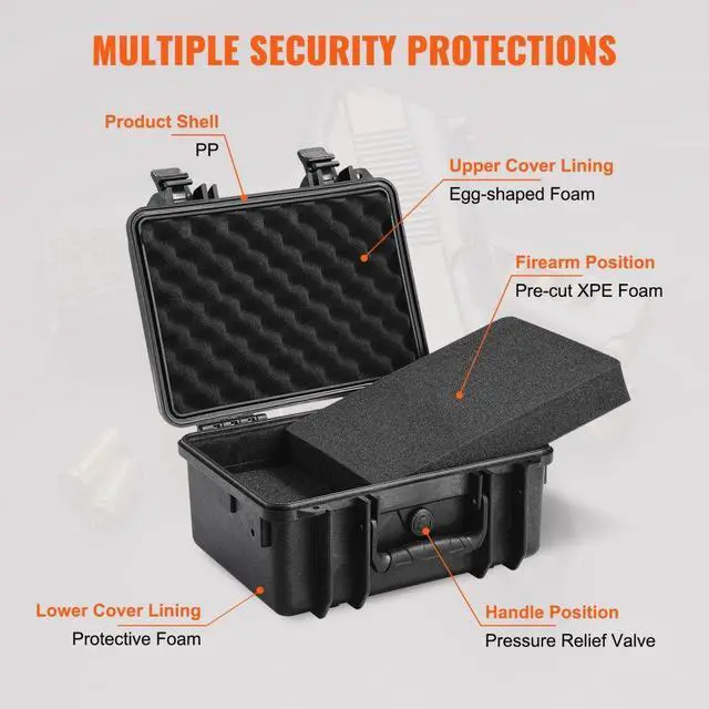 Alt view image 6 of 7 - VEVOR Hard Pistol Cases with Pre-cut PU Foam, Waterproof & Dustproof Hard Gun Case for 1 Pistol, 14.1×11.5×7.6 in Lockable Pistol Case, Black