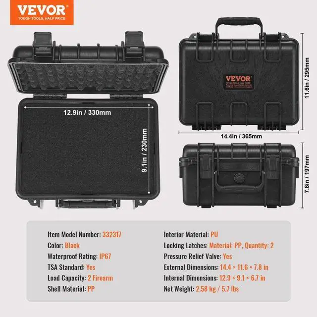 Alt view image 7 of 7 - VEVOR Hard Pistol Cases with Pre-cut PU Foam, Waterproof & Dustproof Hard Gun Case for 1 Pistol, 14.1×11.5×7.6 in Lockable Pistol Case, Black