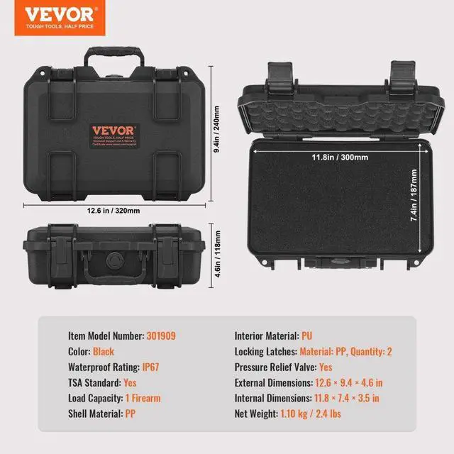 Alt view image 7 of 14 - VEVOR Hard Pistol Cases with Pre-cut PU Foam Lockable Pistol Case for 1 Pistol