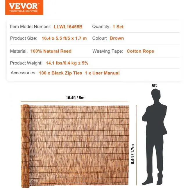 Alt view image 7 of 7 - VEVOR Reed Fence Backyard Landscaping Privacy Blind Fencing Screen 16.4' x 5.5'