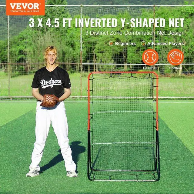 Alt view image 2 of 7 - VEVOR Baseball And Softball Rebounder Net 3x4.5 ft PitchBack 3-Way Trainer