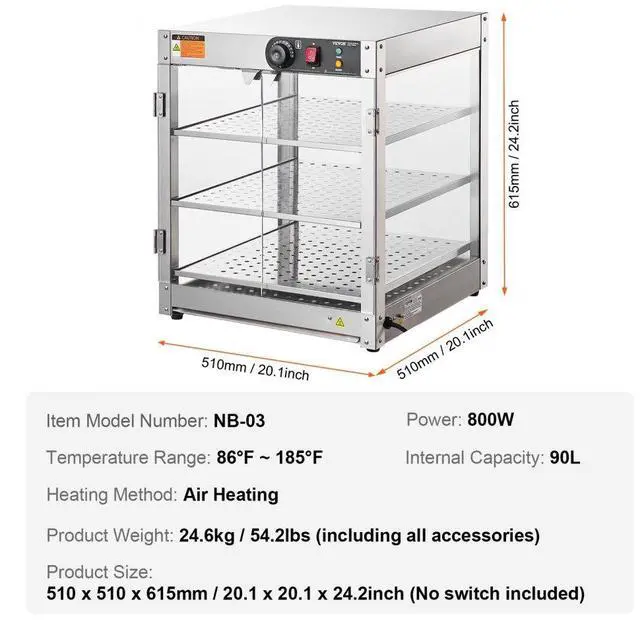 Alt view image 7 of 8 - VEVOR 3-Tier Commercial Food Warmer Display Countertop Pizza Cabinet with Light