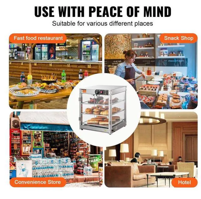 Alt view image 6 of 8 - VEVOR 3-Tier Commercial Food Warmer Display Countertop Pizza Cabinet with Light