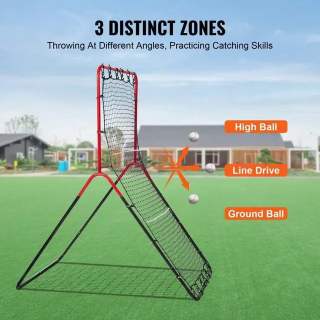 Alt view image 3 of 7 - VEVOR Baseball And Softball Rebounder Net 3x4.5 ft PitchBack 3-Way Trainer