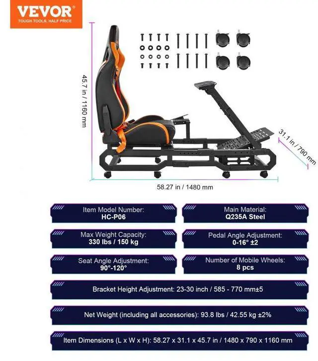 Alt view image 7 of 14 - VEVOR  Heavy Duty Racing Wheel Stand for Logitech G923/G920/G29 Max Load 330LBS
