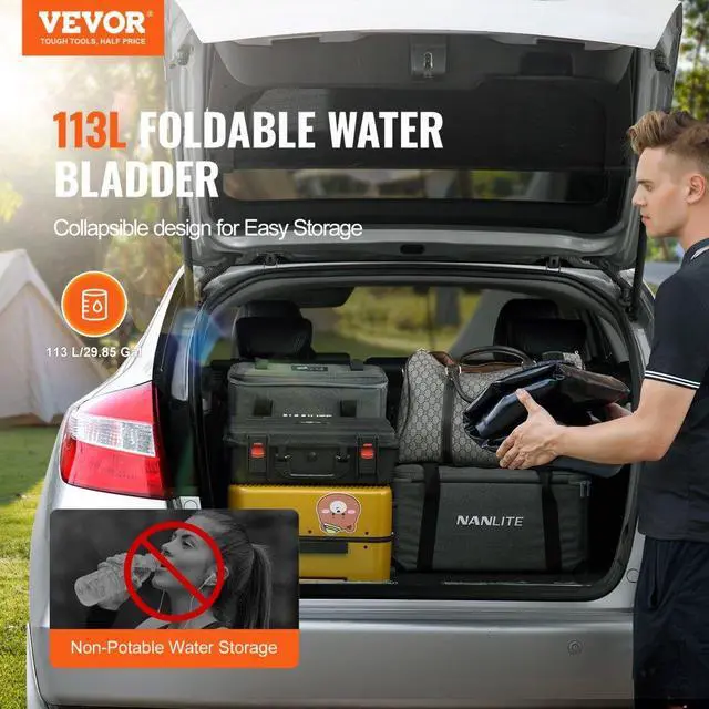 Alt view image 2 of 7 - VEVOR Portable Water Storage Bladder 29.9 Gal PVC Collapsible Water Tank Black