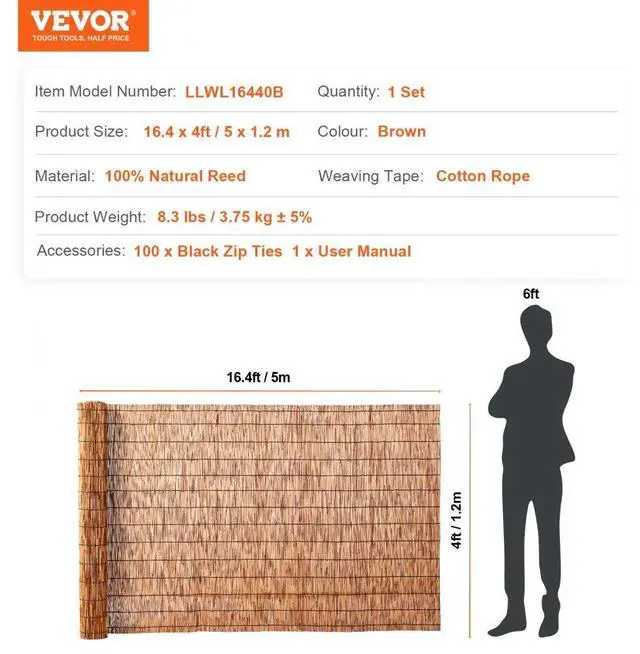 Alt view image 7 of 7 - VEVOR Reed Fence Backyard Landscaping Privacy Blind Fencing Screen 16.4' x 4'