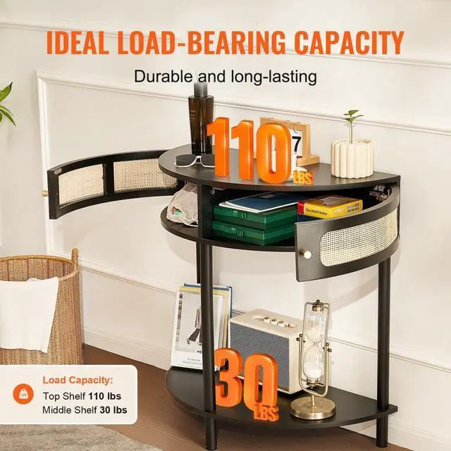 Alt view image 4 of 7 - VEVOR Half-moon Rattan Console Table 2 Storage Drawers 31.88x15.74x32.28inch Rattan Sliding Door Black, Rattan Entryway Table with Storage, Small Console Tables for Entryway, Entry Table for Hallway,