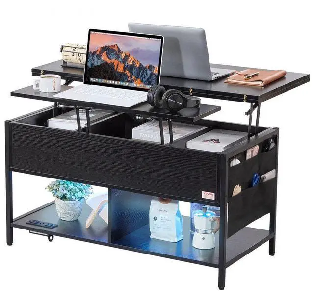 Main image of VEVOR  Lift Up Coffee Table, 39.4 in Rectangle Coffee Table with Storage Drawers, Coffee Table with Charging Station & USB & LED Light, Hidden Compartments and Open Shelf for Living Room, Home, Offic