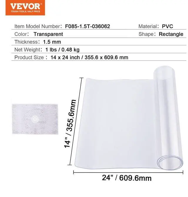 Alt view image 7 of 14 - VEVOR PVC Table Protector 14x24 Inch Clear Plastic Desk Protector 1.5mm Thick