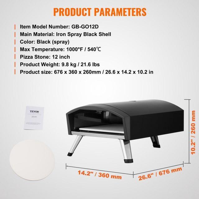 Alt view image 7 of 7 - VEVOR 12" Outdoor Pizza Oven Portable Gas Oven Iron Spray Foldable for Camping
