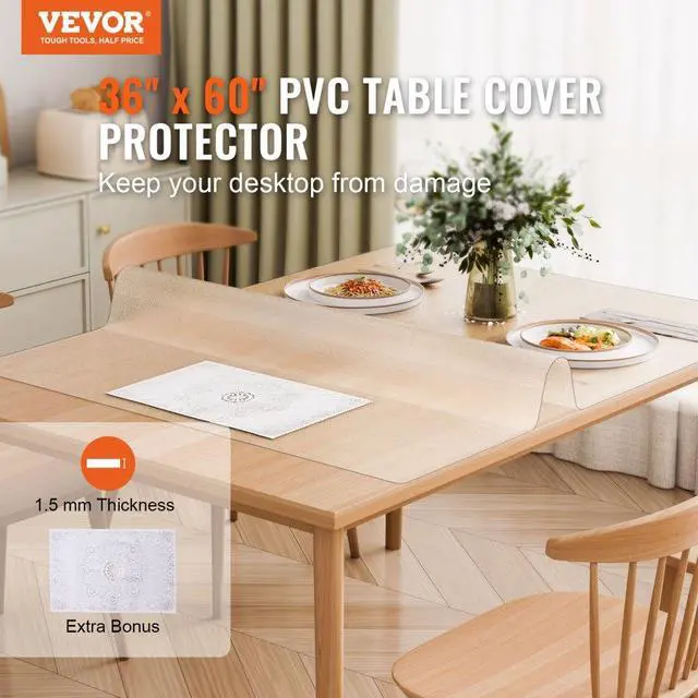 Alt view image 2 of 7 - VEVOR PVC Table Protector 36x60 Inch Frosted Plastic Desk Protector 1.5mm Thick