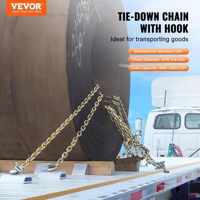 Alt view image 2 of 7 - VEVOR Binder Chain G80 Tie Down Tow Chain with Two Hooks 5/16" x 10.3' 4900 lbs