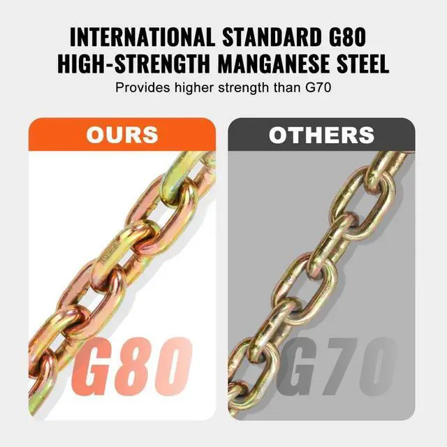 Alt view image 3 of 7 - VEVOR Binder Chain G80 Tie Down Tow Chain with Two Hooks 5/16" x 10.3' 4900 lbs
