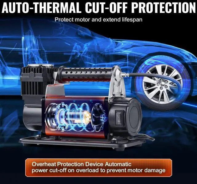 Alt view image 4 of 7 - VEVOR 12V Heavy Duty Portable Air Compressor Car Tire Inflator 7.06CFM 150PSI