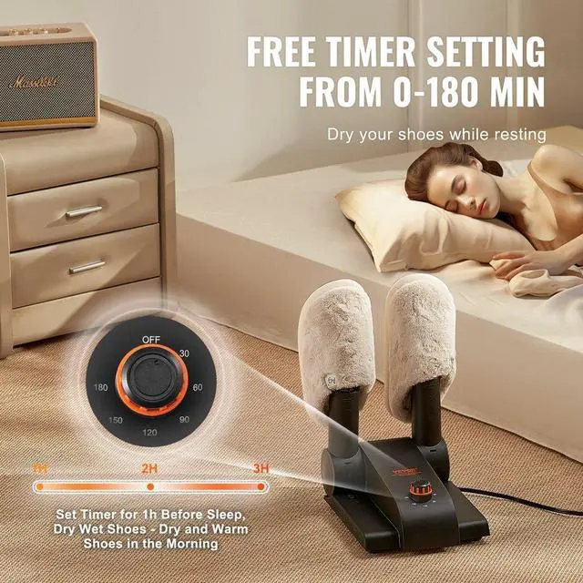 Alt view image 3 of 7 - VEVOR 180° Foldable 2-Tube Shoe Dryer Boot Dryer with Heat Blower Black & Orange,Ultra Silent, Quick Drying for Work Boots, Ski Boots, Sneakers, Gloves, Hats, Helmets