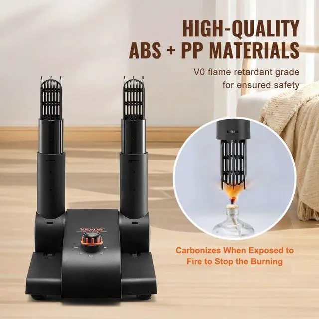 Alt view image 4 of 7 - VEVOR 180° Foldable 2-Tube Shoe Dryer Boot Dryer with Heat Blower Black & Orange,Ultra Silent, Quick Drying for Work Boots, Ski Boots, Sneakers, Gloves, Hats, Helmets