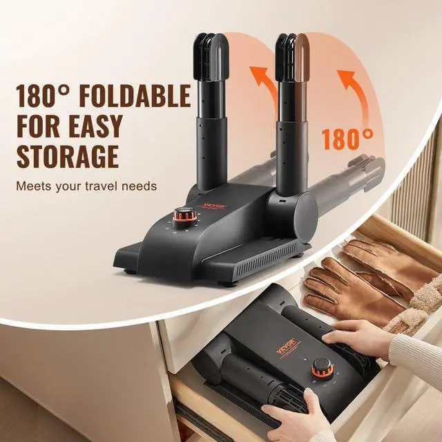 Alt view image 5 of 7 - VEVOR 180° Foldable 2-Tube Shoe Dryer Boot Dryer with Heat Blower Black & Orange,Ultra Silent, Quick Drying for Work Boots, Ski Boots, Sneakers, Gloves, Hats, Helmets