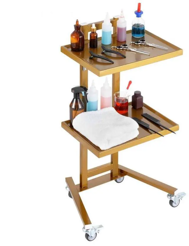 Main image of VEVOR  2 Tiers Stainless Steel Lab Carts with 2 Trays & 4 Silent Wheels Golden, Lab Serving Cart Utility Cart Stainless Steel Medical Cart, Lab Carts with 2 Drawers & Top Tray, Lab Rolling Cart for L