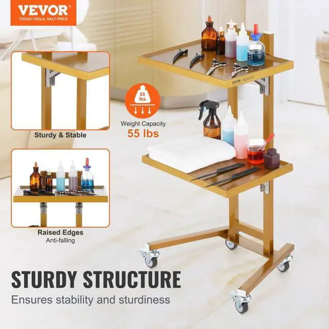 Alt view image 2 of 7 - VEVOR  2 Tiers Stainless Steel Lab Carts with 2 Trays & 4 Silent Wheels Golden, Lab Serving Cart Utility Cart Stainless Steel Medical Cart, Lab Carts with 2 Drawers & Top Tray, Lab Rolling Cart for L