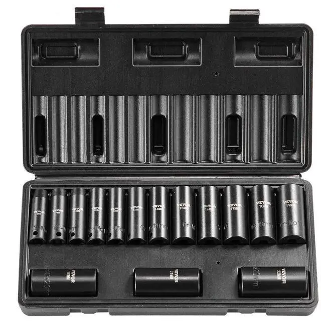 Main image of VEVOR Impact Sockets Set 15pcs 6-Point 3/8in Drive Bit Ratchet Tool Kit Case