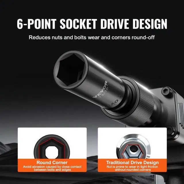 Alt view image 4 of 7 - VEVOR Impact Sockets Set 15pcs 6-Point 3/8in Drive Bit Ratchet Tool Kit Case