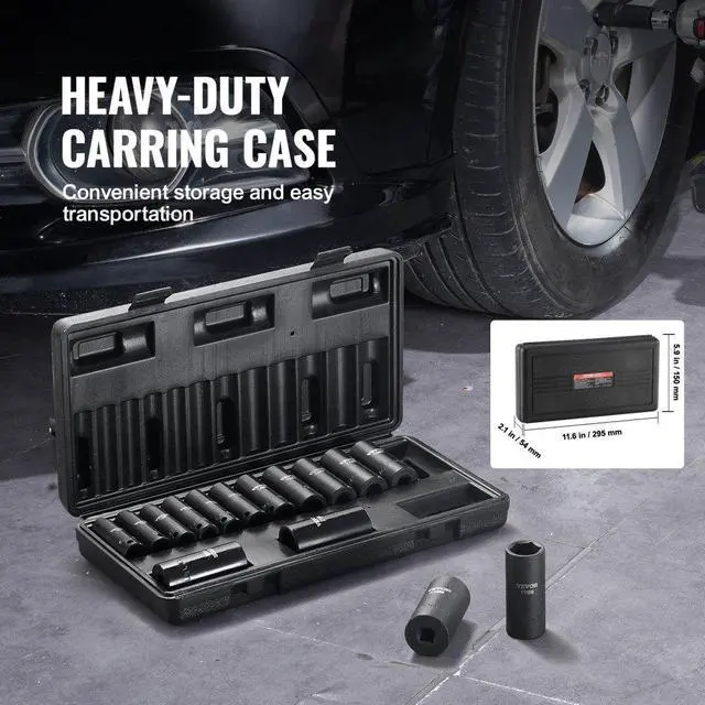 Alt view image 6 of 7 - VEVOR Impact Sockets Set 15pcs 6-Point 3/8in Drive Bit Ratchet Tool Kit Case