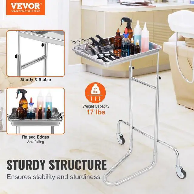 Alt view image 2 of 7 - VEVOR  Stainless Steel Lab Cart with Single Tray & 2 Silent Wheels for Lab Clinic, Lab Serving Cart Utility Cart Stainless Steel Medical Cart, Lab Carts with 1 Drawers & Top Tray, Lab Rolling Cart fo