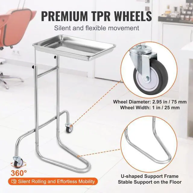 Alt view image 4 of 7 - VEVOR  Stainless Steel Lab Cart with Single Tray & 2 Silent Wheels for Lab Clinic, Lab Serving Cart Utility Cart Stainless Steel Medical Cart, Lab Carts with 1 Drawers & Top Tray, Lab Rolling Cart fo