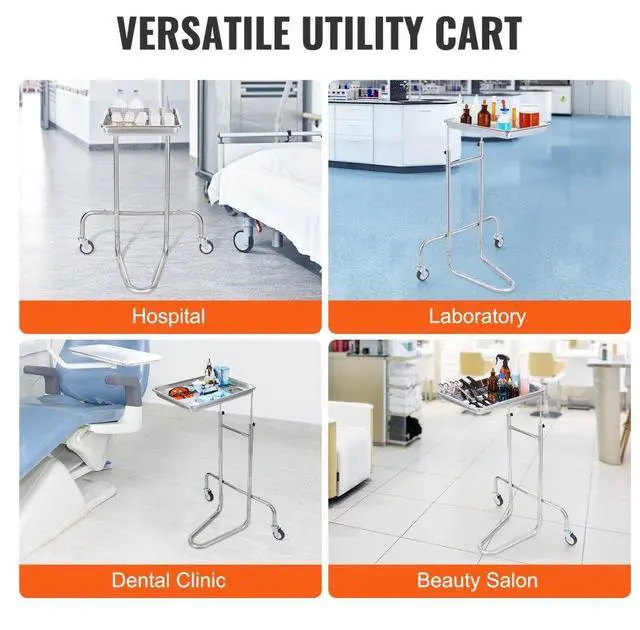 Alt view image 6 of 7 - VEVOR  Stainless Steel Lab Cart with Single Tray & 2 Silent Wheels for Lab Clinic, Lab Serving Cart Utility Cart Stainless Steel Medical Cart, Lab Carts with 1 Drawers & Top Tray, Lab Rolling Cart fo