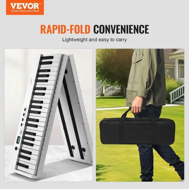 Alt view image 2 of 7 - VEVOR 88 Key Folding Keyboard Piano Portable Foldable Piano Bluetooth MIDI White
