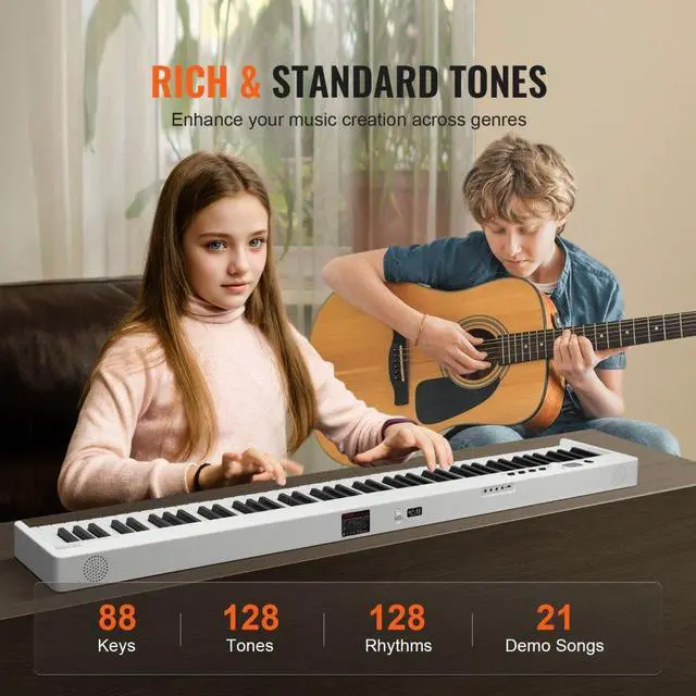 Alt view image 3 of 7 - VEVOR 88 Key Folding Keyboard Piano Portable Foldable Piano Bluetooth MIDI White