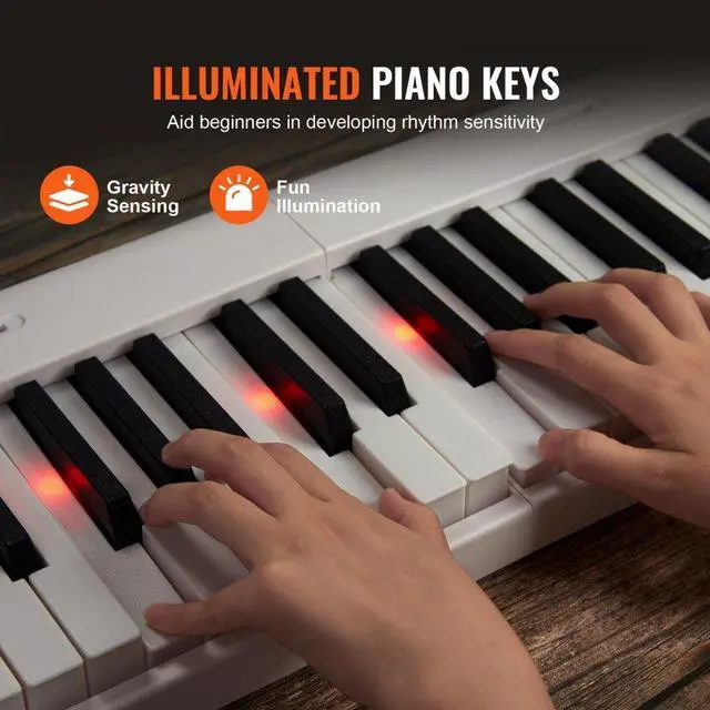 Alt view image 4 of 7 - VEVOR 88 Key Folding Keyboard Piano Portable Foldable Piano Bluetooth MIDI White