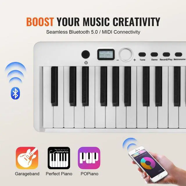 Alt view image 6 of 7 - VEVOR 88 Key Folding Keyboard Piano Portable Foldable Piano Bluetooth MIDI White