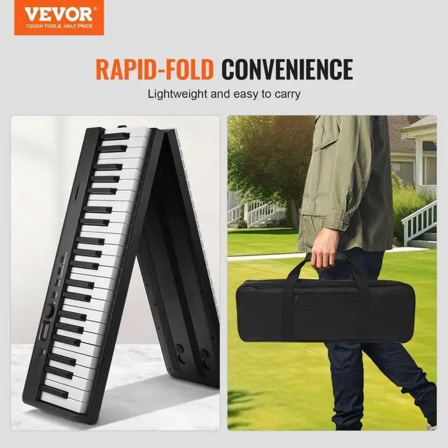 Alt view image 2 of 7 - VEVOR 88 Key Folding Keyboard Piano Portable Foldable Piano Bluetooth MIDI Black