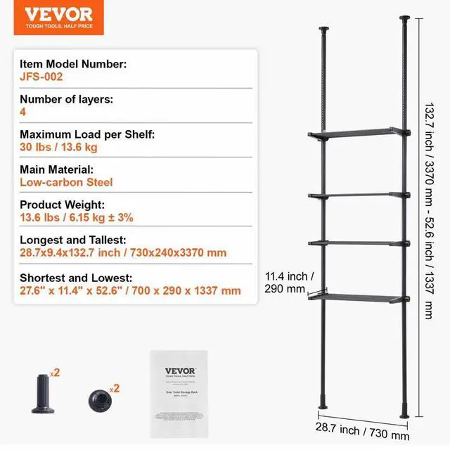 Alt view image 7 of 7 - VEVOR Over the Toilet Storage 4-Tier Bathroom Shelf Rack Space Saver Organizer