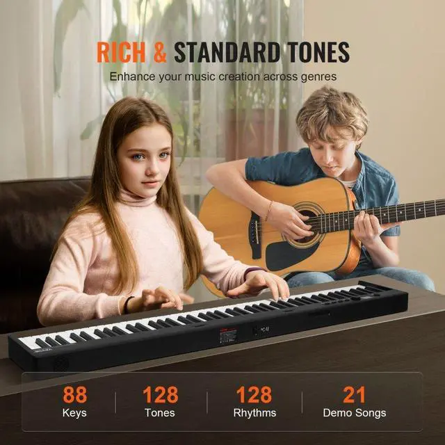 Alt view image 3 of 7 - VEVOR 88 Key Folding Keyboard Piano Portable Foldable Piano Bluetooth MIDI Black