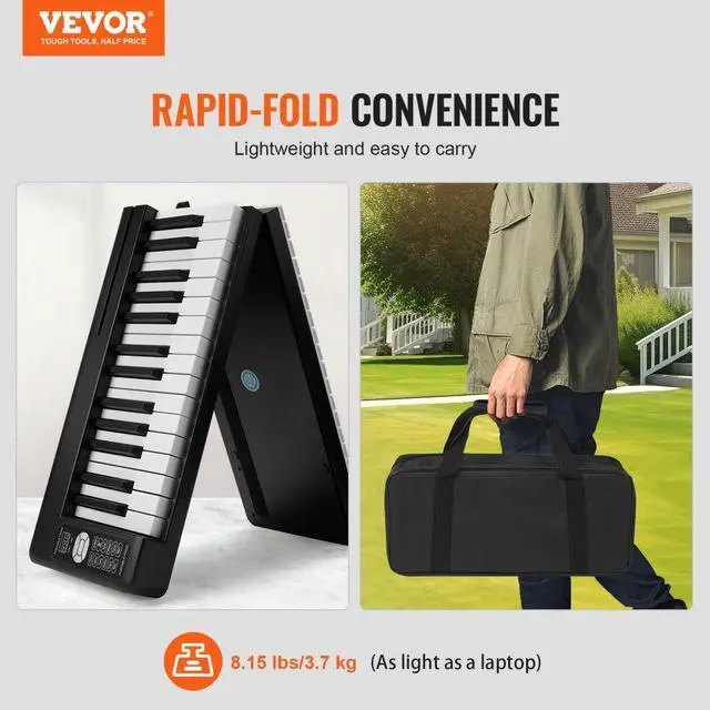 Alt view image 2 of 7 - VEVOR 61 Key Folding Keyboard Piano Portable Foldable Piano Bluetooth MIDI Black