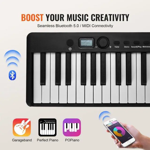Alt view image 6 of 7 - VEVOR 88 Key Folding Keyboard Piano Portable Foldable Piano Bluetooth MIDI Black