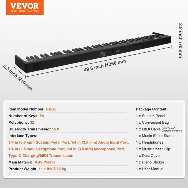 Alt view image 7 of 7 - VEVOR 88 Key Folding Keyboard Piano Portable Foldable Piano Bluetooth MIDI Black
