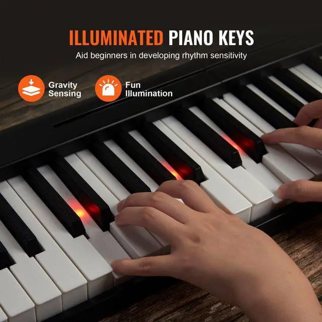 Alt view image 4 of 7 - VEVOR 61 Key Folding Keyboard Piano Portable Foldable Piano Bluetooth MIDI Black