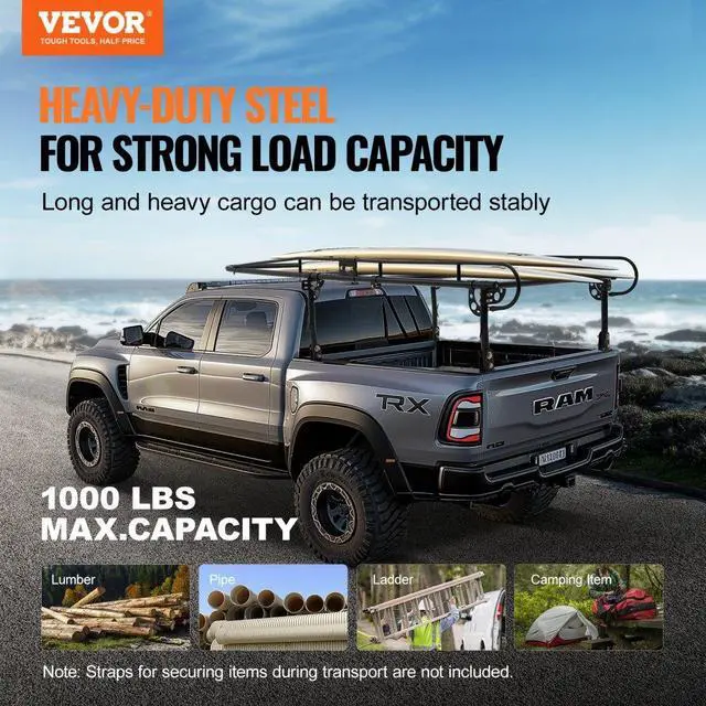 Alt view image 2 of 7 - VEVOR  Truck Rack Pick up Ladder Rack 1000lbs Capacity 43.3"-63" Width for Lumber