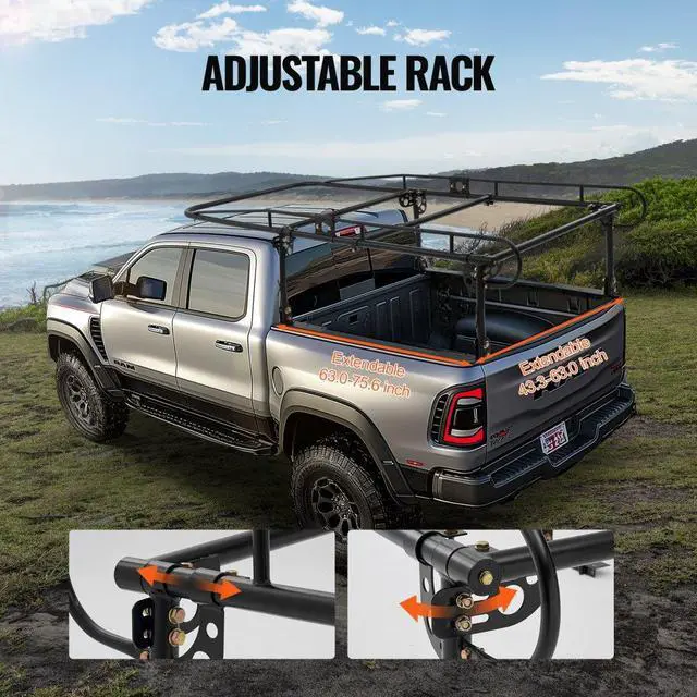 Alt view image 3 of 7 - VEVOR  Truck Rack Pick up Ladder Rack 1000lbs Capacity 43.3"-63" Width for Lumber