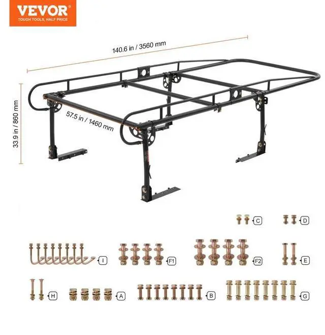 Alt view image 7 of 7 - VEVOR  Truck Rack Pick up Ladder Rack 1000lbs Capacity 43.3"-63" Width for Lumber