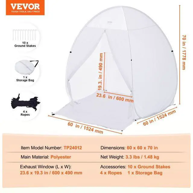 Alt view image 7 of 7 - VEVOR Spray Paint Shelter Portable Spray Paint Tent Booth 60x60x70 in Pop Up