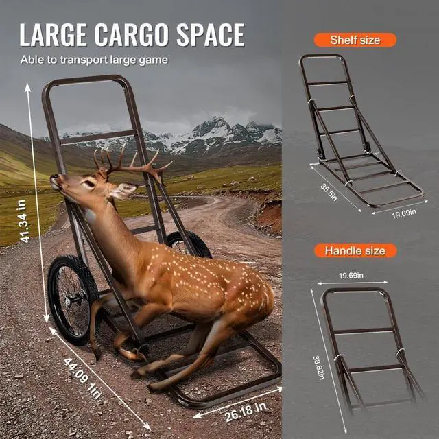 Alt view image 4 of 7 - VEVOR Folding Deer Cart Game Hauler Utility Gear Dolly 300 LBS Capacity