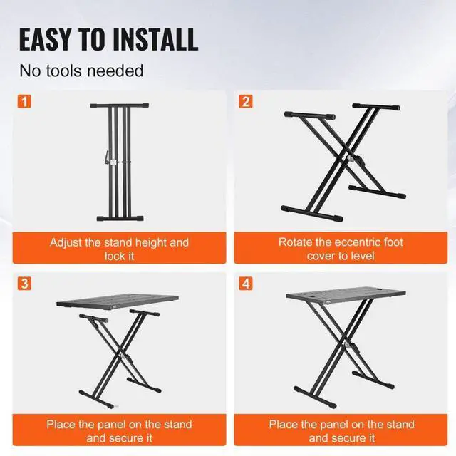 Alt view image 4 of 7 - VEVOR Portable DJ Table with Double-X Braced Keyboard Stand Adjustable Height